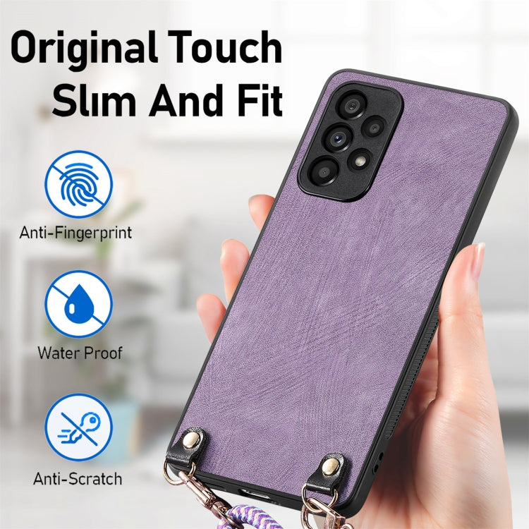 For Samsung Galaxy S25+ 5G Vintage Leather PC Back Cover Phone Case with Crossbody Strap(Purple) - Galaxy S25+ 5G Cases by buy2fix | Online Shopping UK | buy2fix