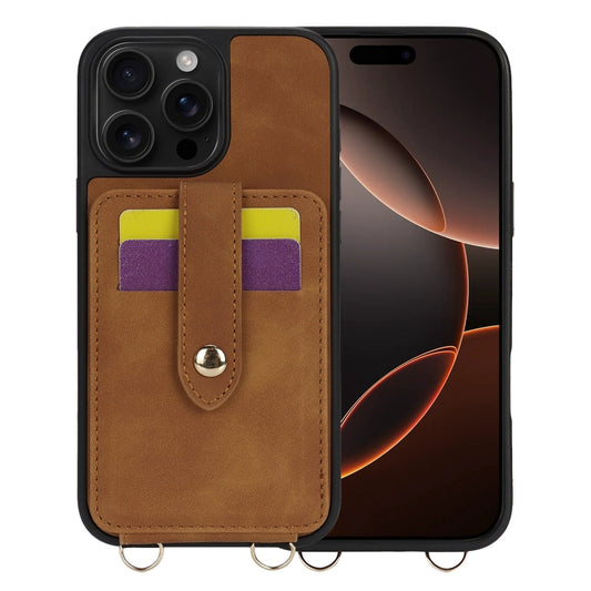 For iPhone 16 Pro Crossbody Skin Card Bag Lanyard Phone Case(Brown) - iPhone 16 Pro Cases by buy2fix | Online Shopping UK | buy2fix