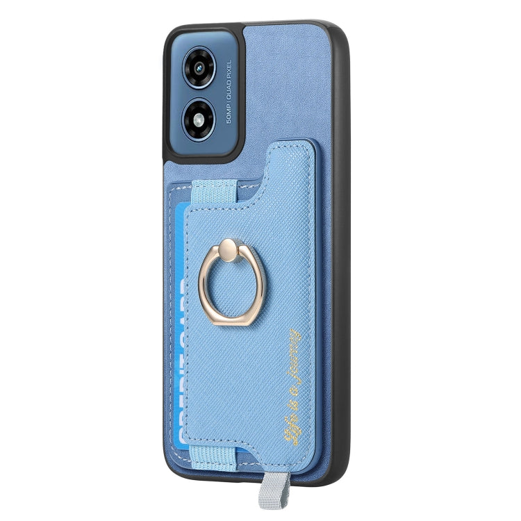 For Motorola Moto G Play 2024 4G Retro Magsafe Cross Leather Ring Holder Card Bag Phone Case(Blue) - Motorola Cases by buy2fix | Online Shopping UK | buy2fix