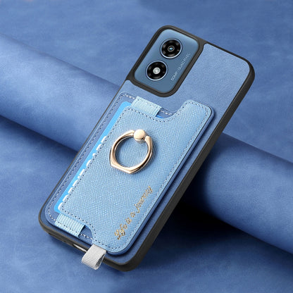 For Motorola Moto G Play 2024 4G Retro Magsafe Cross Leather Ring Holder Card Bag Phone Case(Blue) - Motorola Cases by buy2fix | Online Shopping UK | buy2fix