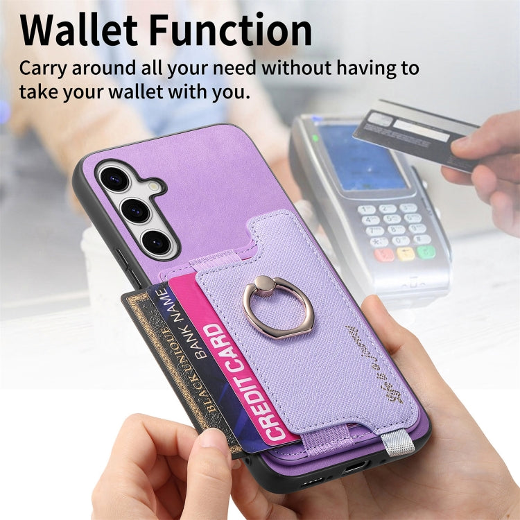 For Samsung Galaxy S25 Ultra 5G Retro Cross Leather Ring Horizontal Insert Card Bag MagSafe Phone Case(Purple) - Galaxy S25 Ultra 5G Cases by buy2fix | Online Shopping UK | buy2fix