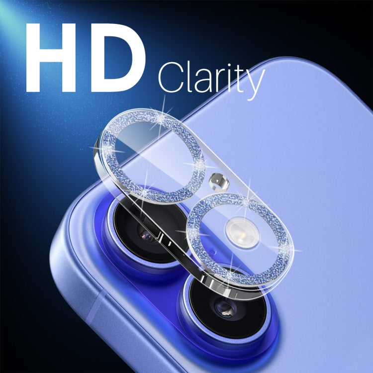 For iPhone 16 / 16 Plus NORTHJO Camera Lens Protector Glitter Ring 3D Tempered Glass Film(Blue) - iPhone 16 Plus Tempered Glass by NORTHJO | Online Shopping UK | buy2fix