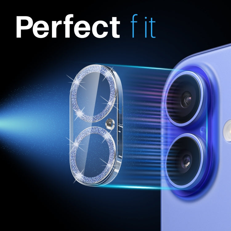 For iPhone 16 / 16 Plus NORTHJO Camera Lens Protector Glitter Ring 3D Tempered Glass Film(Blue) - iPhone 16 Plus Tempered Glass by NORTHJO | Online Shopping UK | buy2fix