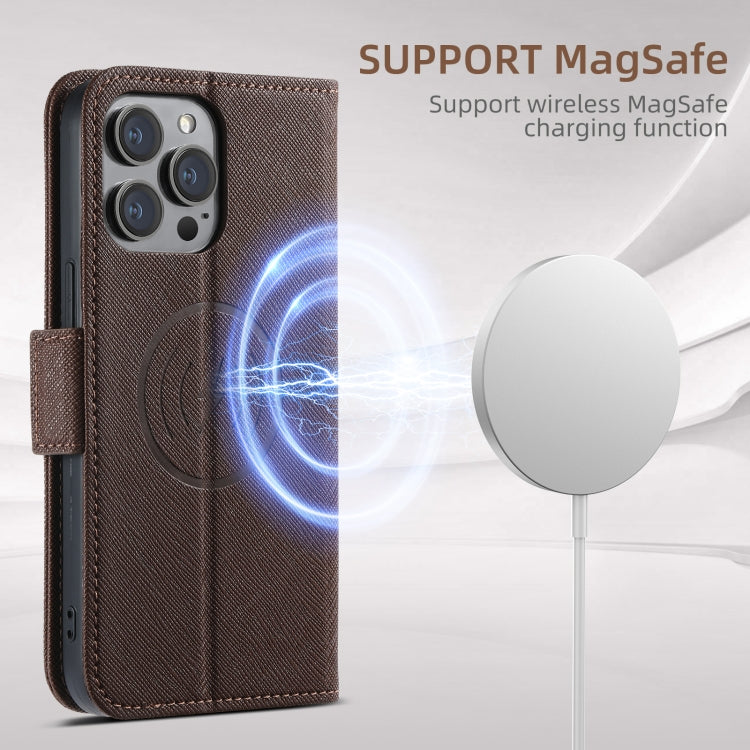 For iPhone 16 Pro Max Suteni J08 Multifunctional Cross Texture MagSafe Leather Phone Case(Brown) - iPhone 16 Pro Max Cases by Suteni | Online Shopping UK | buy2fix