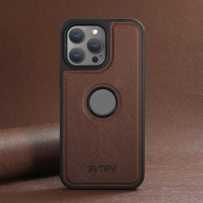 For iPhone 16 Pro Suteni G1 Cross Texture MagSafe Phone Case(Brown) - iPhone 16 Pro Cases by Suteni | Online Shopping UK | buy2fix