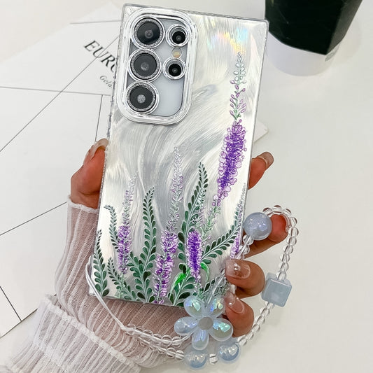 For Samsung Galaxy S25 Ultra 5G Electroplating Flowers Plants Texture Wristband TPU Phone Case(Lavender FL3) - Galaxy S25 Ultra 5G Cases by buy2fix | Online Shopping UK | buy2fix