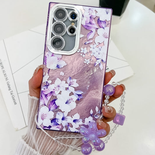 For Samsung Galaxy S25 Ultra 5G Electroplating Flowers Plants Texture Wristband TPU Phone Case(Azalea FL4) - Galaxy S25 Ultra 5G Cases by buy2fix | Online Shopping UK | buy2fix