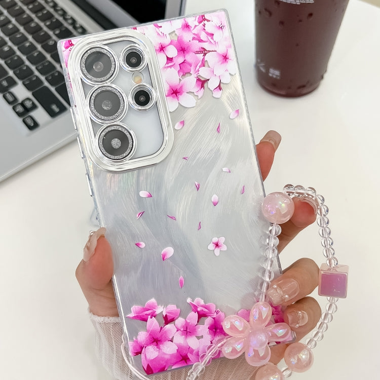 For Samsung Galaxy S25 Ultra 5G Electroplating Flowers Plants Texture Wristband TPU Phone Case(Sakura FL12) - Galaxy S25 Ultra 5G Cases by buy2fix | Online Shopping UK | buy2fix