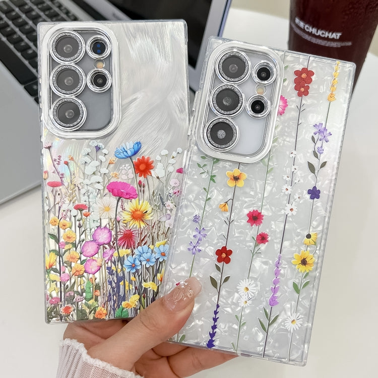 For Samsung Galaxy S25 Ultra 5G Electroplating Flower Texture TPU Phone Case(Purple Wildflowers SH1) - Galaxy S25 Ultra 5G Cases by buy2fix | Online Shopping UK | buy2fix