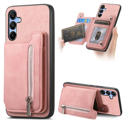 For Samsung Galaxy S25 5G Retro MagSafe Zipper Wallet Card Bag Back Phone Case(Pink) - Galaxy S25 5G Cases by buy2fix | Online Shopping UK | buy2fix