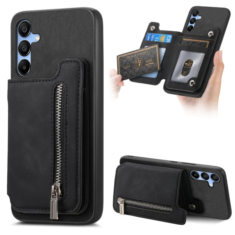 For Samsung Galaxy S25 5G Retro MagSafe Zipper Wallet Card Bag Back Phone Case(Black) - Galaxy S25 5G Cases by buy2fix | Online Shopping UK | buy2fix