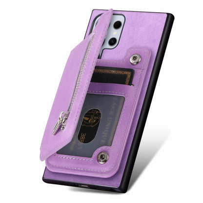 For Samsung Galaxy S25 Ultra 5G Retro MagSafe Zipper Wallet Card Bag Back Phone Case(Purple) - Galaxy S25 Ultra 5G Cases by buy2fix | Online Shopping UK | buy2fix