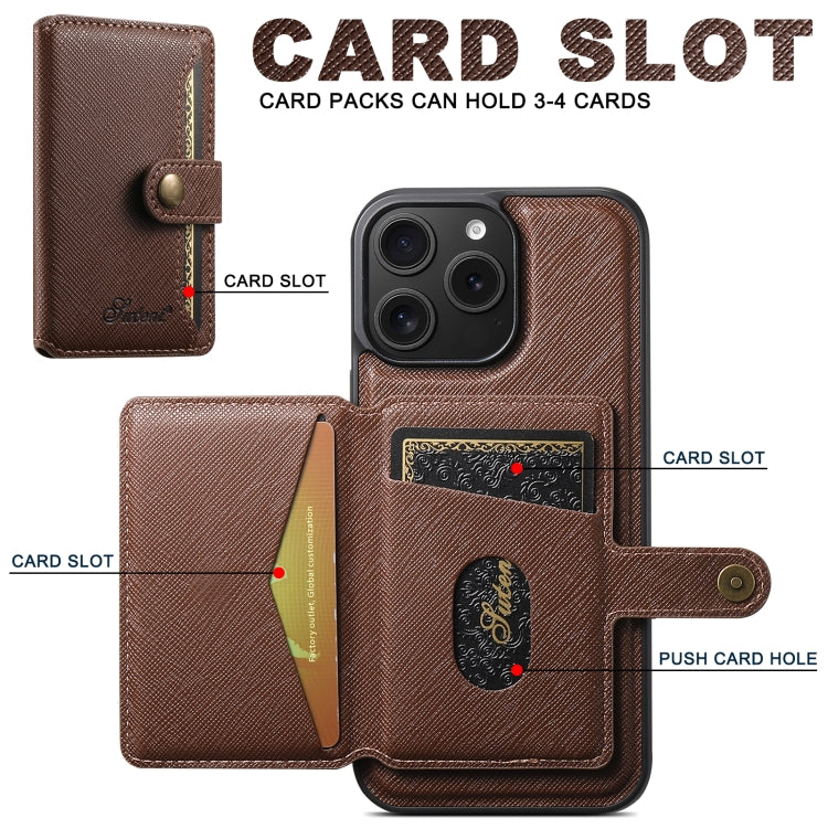 For iPhone 16 Plus Suteni H20 Cross-Grain MagSafe Horizontal Card Bag Back Phone Case(Brown) - iPhone 16 Plus Cases by Suteni | Online Shopping UK | buy2fix