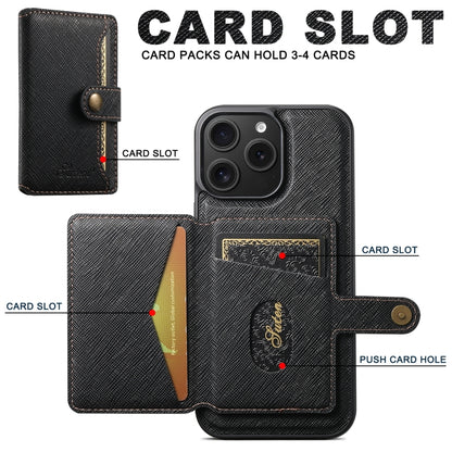 For iPhone 16 Suteni H20 Cross-Grain MagSafe Horizontal Card Bag Back Phone Case(Black) - iPhone 16 Cases by Suteni | Online Shopping UK | buy2fix