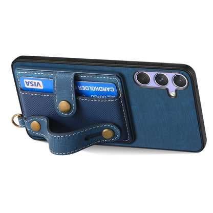 For Samsung Galaxy S25 5G Retro Cross Wristband Wallet Leather Back Phone Case(Blue) - Galaxy S25 5G Cases by buy2fix | Online Shopping UK | buy2fix