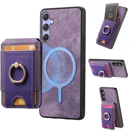 For Samsung Galaxy S25 5G Retro Splitable Magnetic Stand Card Bag Leather Phone Case(Purple) - Galaxy S25 5G Cases by buy2fix | Online Shopping UK | buy2fix