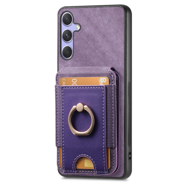 For Samsung Galaxy S25 5G Retro Splitable Magnetic Stand Card Bag Leather Phone Case(Purple) - Galaxy S25 5G Cases by buy2fix | Online Shopping UK | buy2fix