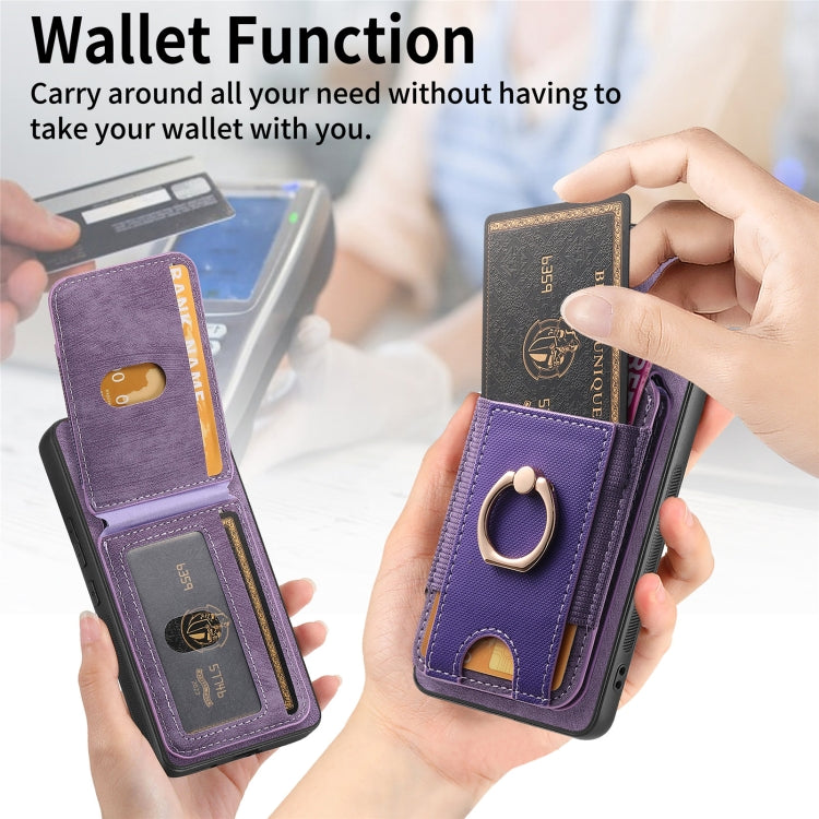 For Samsung Galaxy S25 5G Retro Splitable Magnetic Stand Card Bag Leather Phone Case(Purple) - Galaxy S25 5G Cases by buy2fix | Online Shopping UK | buy2fix