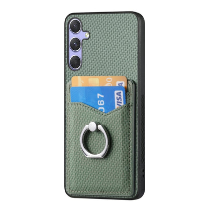 For Samsung Galaxy S25+ 5G Carbon Fiber Card Wallet Ring Phone Case(Green) - Galaxy S25+ 5G Cases by buy2fix | Online Shopping UK | buy2fix