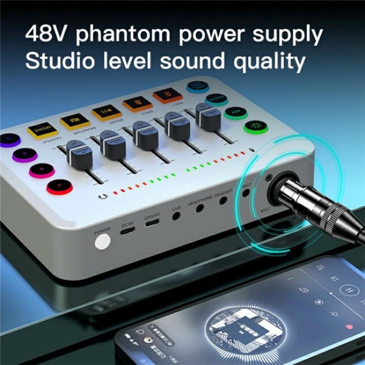 F9 48V Live Streaming Sound Card Audio Mixer Power Voice Changer with RGB Light(Black) - Live Sound Effects Processors by buy2fix | Online Shopping UK | buy2fix