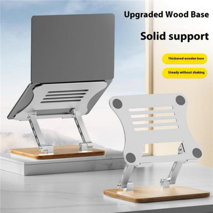 J32 Foldable Wood Base Desktop Metal Phone Holder Adjustable Laptop Stand(Silver) - Laptop Stand by buy2fix | Online Shopping UK | buy2fix