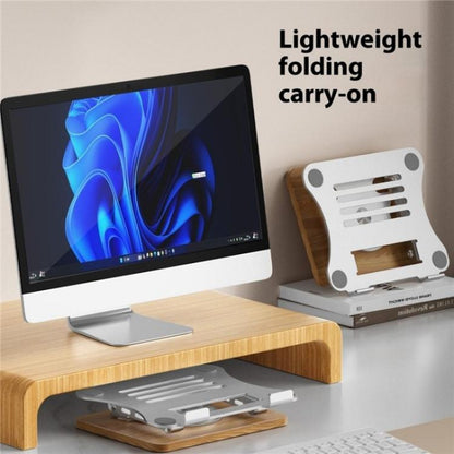 J31 Foldable 360-Degree Rotating Laptop Metal Wood Cooling Stand(Silver) - Laptop Stand by buy2fix | Online Shopping UK | buy2fix