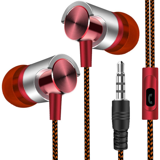 Metal Wired Earphone Super Bass Sound Headphones In-Ear Sport Headset with Mic for Xiaomi Samsung Huawei(Red) - In Ear Wired Earphone by buy2fix | Online Shopping UK | buy2fix