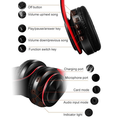 LPT660 Foldable Stereo Bluetooth Headset MP3 Player, Support 32GB TF Card & 3.5mm AUX(Black Rose) - Headset & Headphone by buy2fix | Online Shopping UK | buy2fix