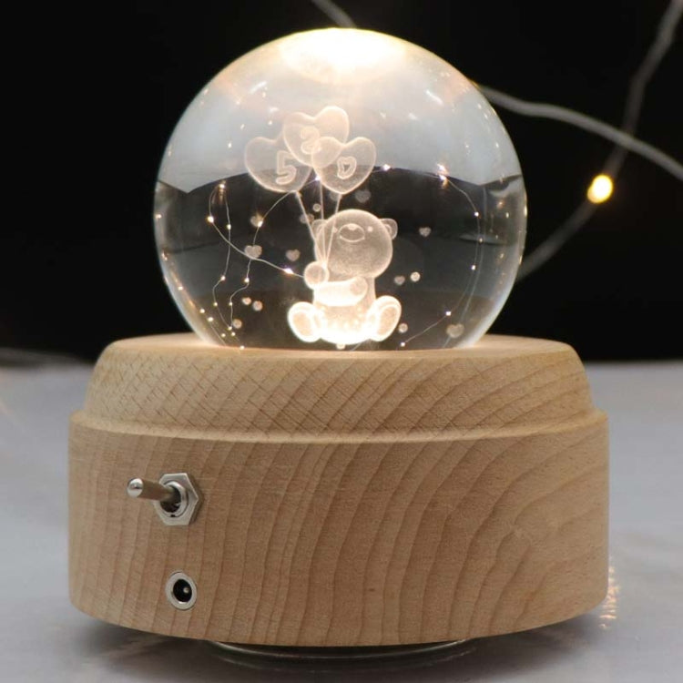 Girl Bedside Lamp Crystal Ball Wooden Base Music Box Charging Glow Rotating Night Light, Random Music(Balloon Bear) - Novelty Lighting by buy2fix | Online Shopping UK | buy2fix