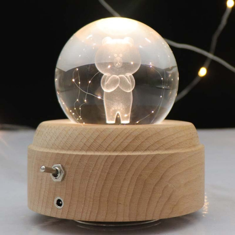 Girl Bedside Lamp Crystal Ball Wooden Base Music Box Charging Glow Rotating Night Light, Random Music(Bear) - Novelty Lighting by buy2fix | Online Shopping UK | buy2fix