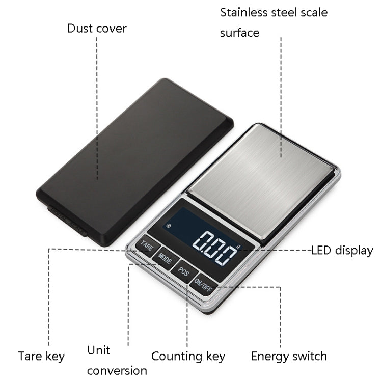 Kitchen Stainless Steel Mini Portable Scale High Precision Jewelry Scale Electronic Scale, Specification: 300g/0.01g - Jewelry Scales by buy2fix | Online Shopping UK | buy2fix