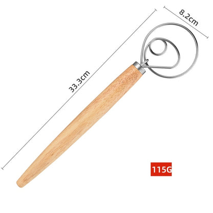 2 PCS 13 Inch Oak Handle Flour Mixer Dough Stainless Steel Mixing Rod Coil Whisk Single Circle Agitator - Gadgets by buy2fix | Online Shopping UK | buy2fix