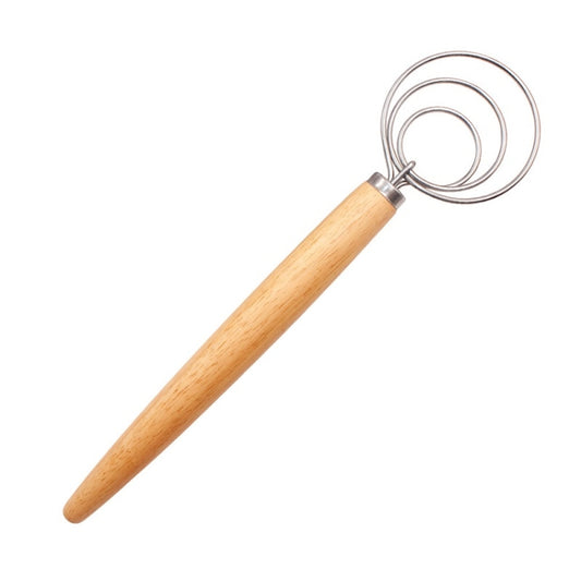 2 PCS 13 Inch Oak Handle Flour Mixer Dough Stainless Steel Mixing Rod Coil Whisk Three Circle Agitator - Gadgets by buy2fix | Online Shopping UK | buy2fix