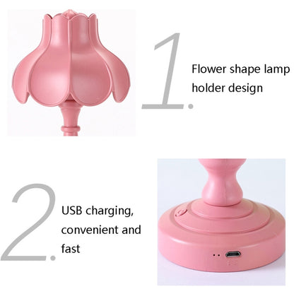 Retro Charging Table Lamp Bedroom Bed LED Eye Protection Light(LD04 Flower Hat Pink) - Bedside Light by buy2fix | Online Shopping UK | buy2fix