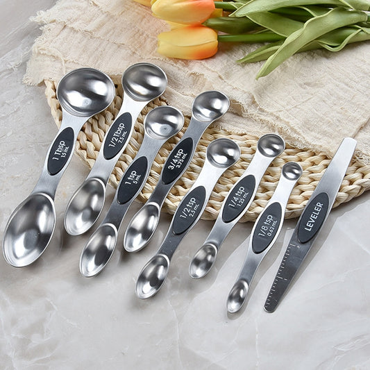 8 in 1 Magnetic Double-Headed Measuring Spoon Stainless Steel Measuring Spoon Set(Black) - Kitchen Scales by buy2fix | Online Shopping UK | buy2fix