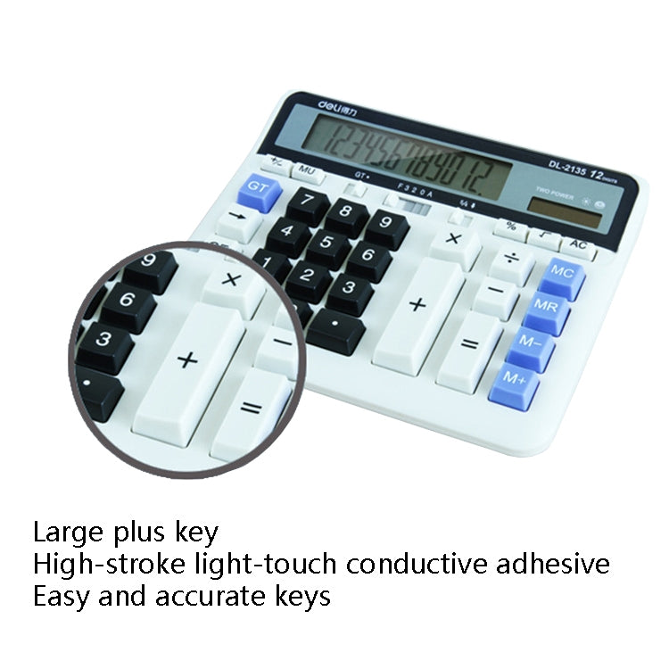 Deli 2135 Computer Keyboard Calculator Big Button Bank Office Finance Accounting Solar Calculator(White) - Calculator by Deli | Online Shopping UK | buy2fix