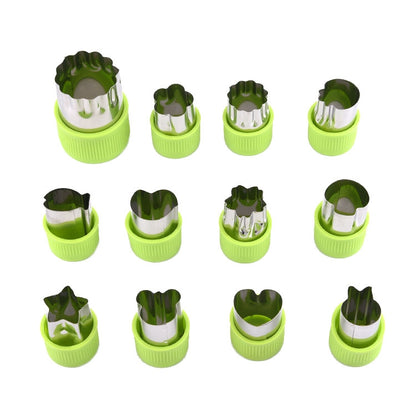 0-98 12 in 1 Kitchen Stainless Steel Flower Cutter(Green) - Cutter & Peeler by buy2fix | Online Shopping UK | buy2fix