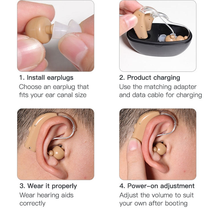 Elderly Use Can Charge Sound Amplifier Hearing Aid, Specification: EU Plug(Skin Color Double Machine+White Charging Bin) - Hearing Aids by buy2fix | Online Shopping UK | buy2fix