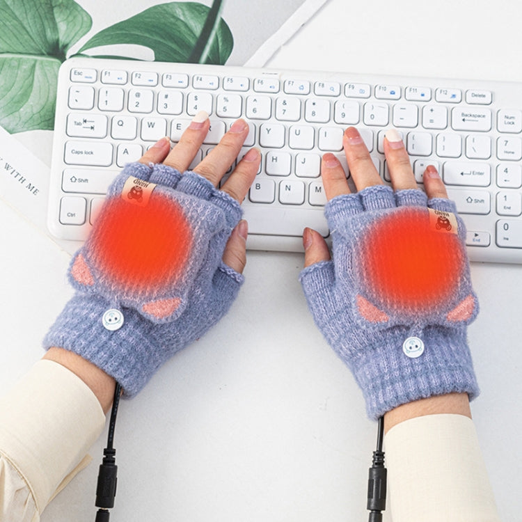 Winter Office USB Heating Warm Half Finger with Cover Gloves Heated Pad, Size: Free Size(Gray) - Safety Gloves by buy2fix | Online Shopping UK | buy2fix