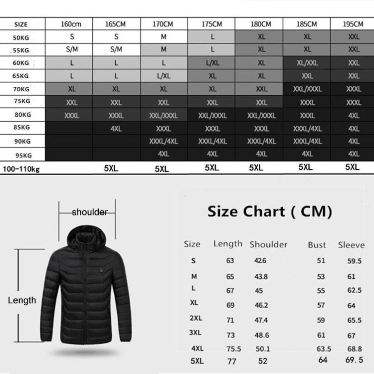 19 Zone 4 Control Black USB Winter Electric Heated Jacket Warm Thermal Jacket, Size: S - Down Jackets by buy2fix | Online Shopping UK | buy2fix