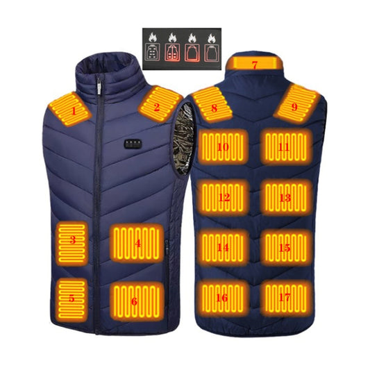 17 Area  4 Control Blue USB Electric Heating Undershirt Intelligent Warm Vest(3XL) - Down Jackets by buy2fix | Online Shopping UK | buy2fix