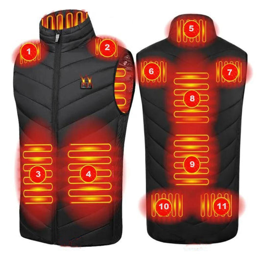 11 Area Double Control Black USB Electric Heating Undershirt Intelligent Warm Vest(4XL) - Down Jackets by buy2fix | Online Shopping UK | buy2fix