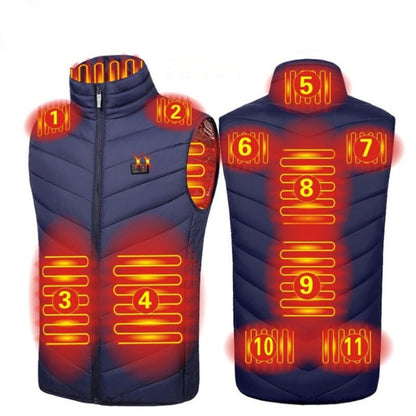 11 Area Double Control Blue USB Electric Heating Undershirt Intelligent Warm Vest(L) - Down Jackets by buy2fix | Online Shopping UK | buy2fix