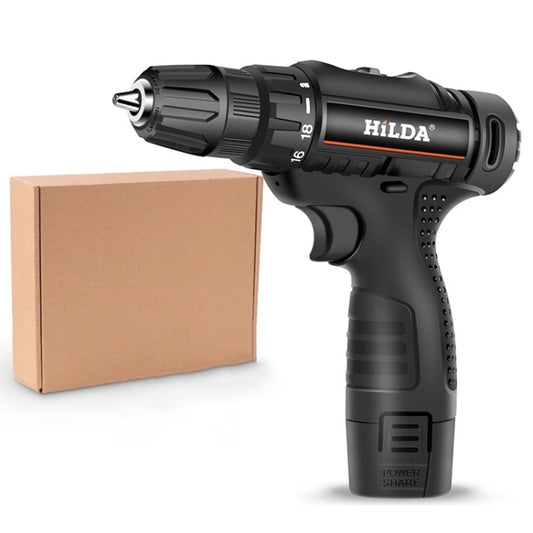 HILDA Home Power Drill 12V Li-Ion Drill With Charger And Battery, EU Plug, Model: Carton Packing - Drill & Drill Bits by HILDA | Online Shopping UK | buy2fix