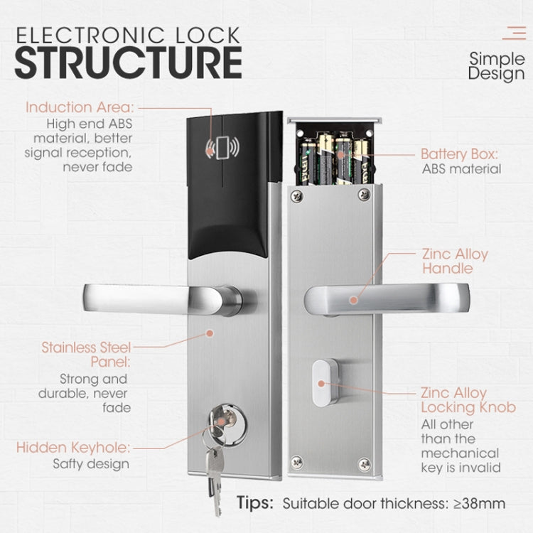 LOCSTAR  8088 RFID Card +Mechnical Key Unlock Hotel Door Lock(Gold) - Door Lock by LOCSTAR | Online Shopping UK | buy2fix