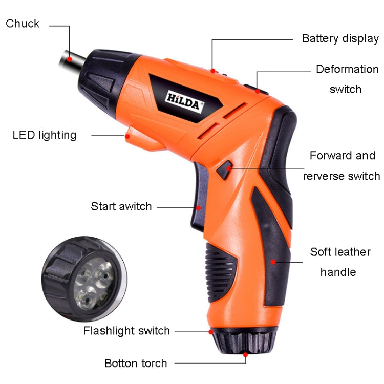 HILDA 47pcs /Set Multi-Function Li-Ion Screwdriver Mini Screwdriver(Orange) - Screws by HILDA | Online Shopping UK | buy2fix