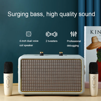 Leather Texture Portable Wooden Home Karaoke Bluetooth Speaker, Color: Gray+Dual-microphone - Desktop Speaker by buy2fix | Online Shopping UK | buy2fix