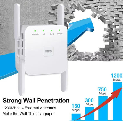 1200Mbps 2.4G / 5G WiFi Extender Booster Repeater Supports Ethernet Port Black EU Plug - Broadband Amplifiers by buy2fix | Online Shopping UK | buy2fix