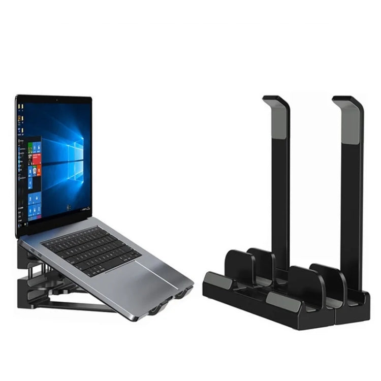 Dual-Purpose Laptop Vertical Stand Storage Rack Desktop Heightening Cooling Base(Black) - Laptop Stand by buy2fix | Online Shopping UK | buy2fix