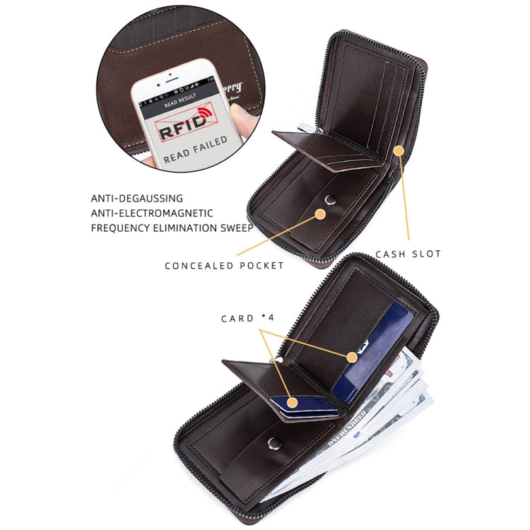 Baellerry D5101 RFID Anti-theft Spliced Short Wallet Retro Multi-card Zipper Coin Purse(Coffee) - Antimagnetic RFID Package by Baellerry | Online Shopping UK | buy2fix